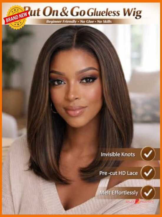 Yaki Straight Bob Glueless Lace Front Wig Human Hair Pre Cut 7x5